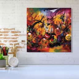 "Warren Reed - Designer Abstract Halloween Painting Canvas in Orange - Size: W30"" x H30""" - thumbnail 2