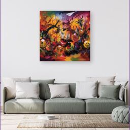 "Warren Reed - Designer Abstract Halloween Painting Canvas in Orange - Size: W30"" x H30""" - thumbnail 4