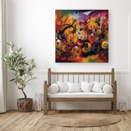 "Warren Reed - Designer Abstract Halloween Painting Canvas in Orange - Size: W30"" x H30""" - thumbnail 3