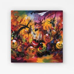 "Warren Reed - Designer Abstract Halloween Painting Canvas in Orange - Size: W30"" x H30""" - thumbnail 1