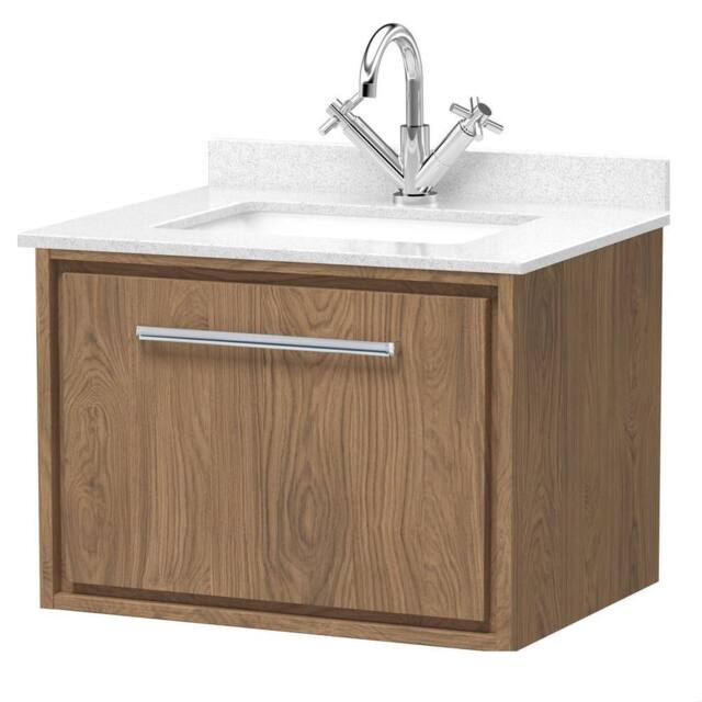 Balterley Longnor 1 Drawer Wall Hung Vanity Basin Unit, Antique Oak, 600mm in Brown - image 1