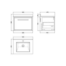 Balterley Longnor 1 Drawer Wall Hung Vanity Basin Unit, Antique Oak, 600mm in Brown - thumbnail 3