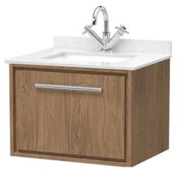 Balterley Longnor 1 Drawer Wall Hung Vanity Basin Unit, Antique Oak, 600mm in Brown - thumbnail 1