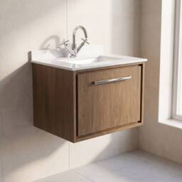 Balterley Longnor 1 Drawer Wall Hung Vanity Basin Unit, Antique Oak, 600mm in Brown - thumbnail 2