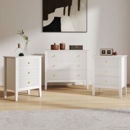 Melody Maison 3 Drawer Chest Of Drawers & Pair Of Bedside Tables - Hales White Range - thumbnail 2