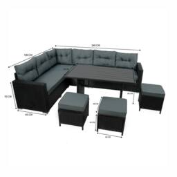 Monstershop Rattan Corner Set With Composite Table - Black - thumbnail 5