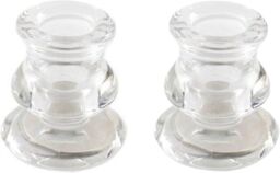 Marco Paul Pack of 2 Glass 7cm Taper Candle Stick Holder Table Centre Piece in Clear - thumbnail 2