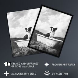 "Artery8 Dog Lover Puppy in Bathtub Black White Surreal Wall Art Print in Grey - Size: W18"" x H24""" - thumbnail 2
