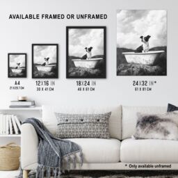 "Artery8 Dog Lover Puppy in Bathtub Black White Surreal Wall Art Print in Grey - Size: W18"" x H24""" - thumbnail 3