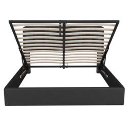Merax 4ft6 Double PU Upholstered Ottoman Storage Bed with Headboard Storage in Black - thumbnail 8