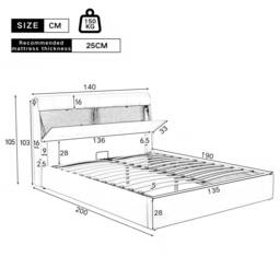 Merax 4ft6 Double PU Upholstered Ottoman Storage Bed with Headboard Storage in Black - thumbnail 2