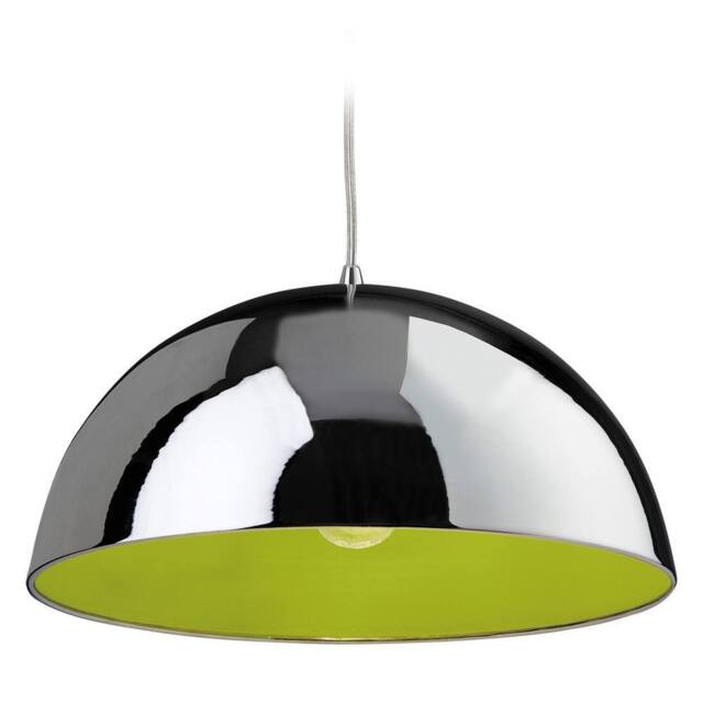 Netlighting Bistro 1 Light Dome Ceiling Pendant Chrome Green Inside E27