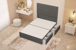 "Somnior Eleanor Linen 2 Drawer Divan Bed Set with Pillowtop & 54"" Headboard in Mid Grey - Size: Double" - thumbnail 5