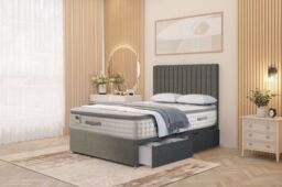 "Somnior Eleanor Linen 2 Drawer Divan Bed Set with Pillowtop & 54"" Headboard in Mid Grey - Size: Double" - thumbnail 1
