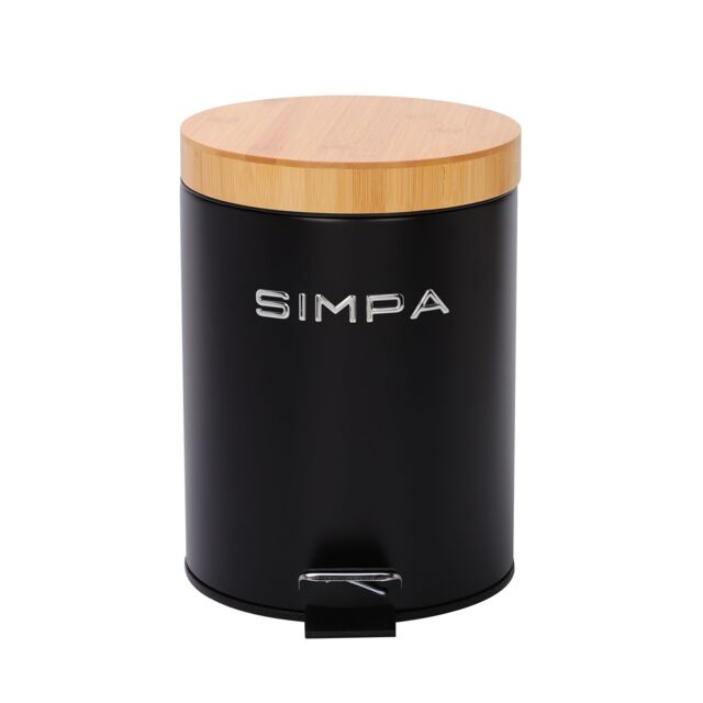 simpa 5L Soft-Closing Pedal Dustbin with Bamboo Lid in Black - image 1
