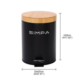 simpa 5L Soft-Closing Pedal Dustbin with Bamboo Lid in Black - thumbnail 5