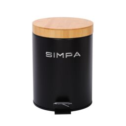 simpa 5L Soft-Closing Pedal Dustbin with Bamboo Lid in Black - thumbnail 1