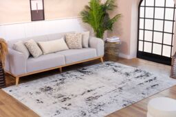Livabliss Pisa-Abstract Black Grey Off-White Modern Marble Living Dining Bedroom Rug in Light Grey - Size: 150 cm x 210 cm - thumbnail 9