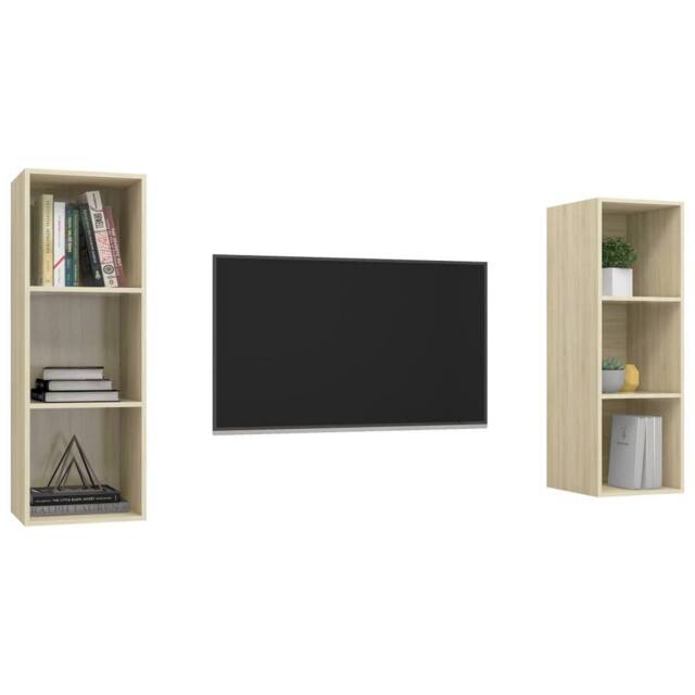 Berkfield Home Practical Wall-mounted TV Cabinets 2 pcs Sonoma Oak Engineered Wood in Light Tan - image 1
