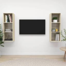 Berkfield Home Practical Wall-mounted TV Cabinets 2 pcs Sonoma Oak Engineered Wood in Light Tan - thumbnail 2