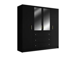 Vente-unique Wardrobe With 4 Doors & 3 Drawers - With Mirrors - W196 Cm - Black - thumbnail 2