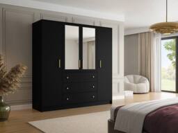 Vente-unique Wardrobe With 4 Doors & 3 Drawers - With Mirrors - W196 Cm - Black - thumbnail 4