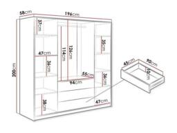 Vente-unique Wardrobe With 4 Doors & 3 Drawers - With Mirrors - W196 Cm - Black - thumbnail 8