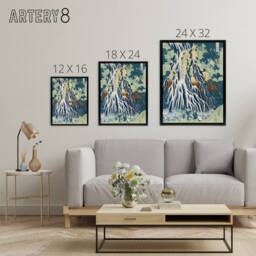 "Artery8 Mist Waterfall At Mount Kurokami Framed Canvas Wall Art Print Hokusai in Green - Size: W12"" x H16""" - thumbnail 4