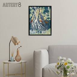 "Artery8 Mist Waterfall At Mount Kurokami Framed Canvas Wall Art Print Hokusai in Green - Size: W12"" x H16""" - thumbnail 3