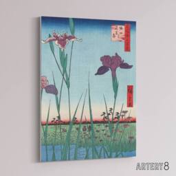 "Artery8 Horikiri Iris Garden 1857 Canvas Wall Art Print Utagawa Hiroshige in Green - Size: W18"" x H24""" - thumbnail 2