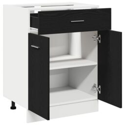 Berkfield Home Black Oak Drawer Base Cabinet - 60x46x81.5 cm Made from Engineered Wood - thumbnail 4