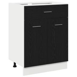 Berkfield Home Black Oak Drawer Base Cabinet - 60x46x81.5 cm Made from Engineered Wood - thumbnail 2