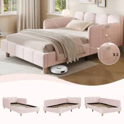 Matteo Pink Velvet Upholstered Single Bed with Safety Rail for Children - thumbnail 4