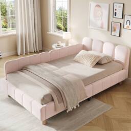 Matteo Pink Velvet Upholstered Single Bed with Safety Rail for Children - thumbnail 2
