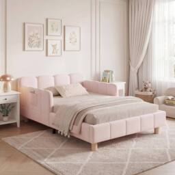 Matteo Pink Velvet Upholstered Single Bed with Safety Rail for Children - thumbnail 6