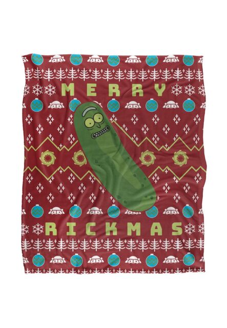 Warner Brothers Rick & Morty Blanket, 152x127 cm Merry Pickle Rickmas Ugly Christmas Sweater Silky Touch Super Soft Throw Blanket in White - image 1