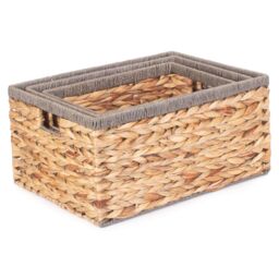 Red Hamper Water Hyacinth Set of 3 Water Hyacinth With Grey Rope Border Rectangular Storage Basket in Brown - thumbnail 2