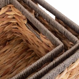 Red Hamper Water Hyacinth Set of 3 Water Hyacinth With Grey Rope Border Rectangular Storage Basket in Brown - thumbnail 5