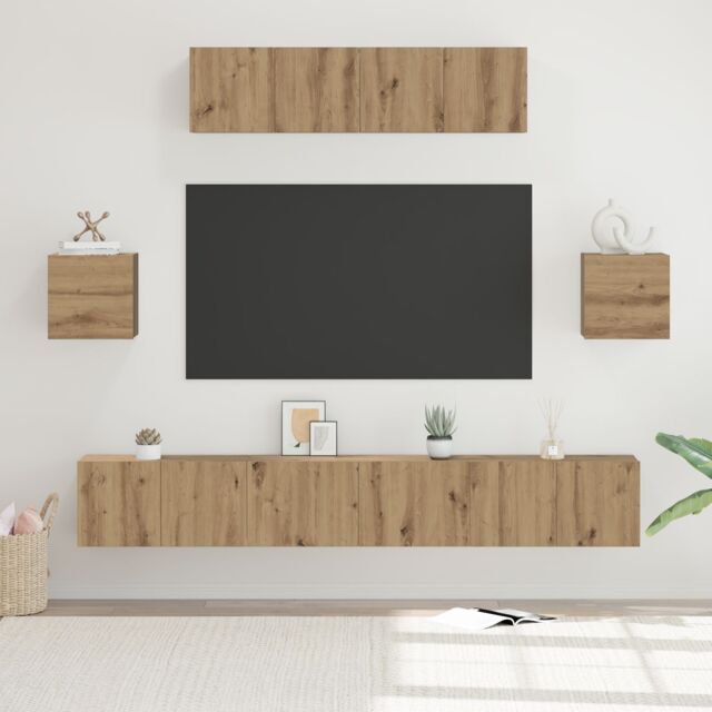 Berkfield Home TV Cabinet Set Wall-mounted Other with Storage with Door 7 pcs Artisan oak 80 x 30 x 30 cm in Brown