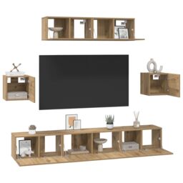 Berkfield Home TV Cabinet Set Wall-mounted Other with Storage with Door 7 pcs Artisan oak 80 x 30 x 30 cm in Brown - thumbnail 3