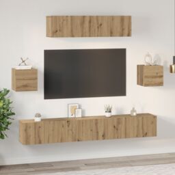 Berkfield Home TV Cabinet Set Wall-mounted Other with Storage with Door 7 pcs Artisan oak 80 x 30 x 30 cm in Brown - thumbnail 4