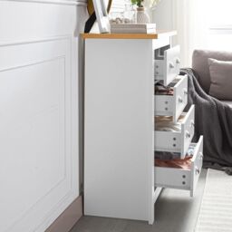KOSY KOALA 5-Drawer Dresser with Light Wood Top, White Bedroom Storage Chest, Silver Handles, W79cm - thumbnail 3