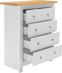 KOSY KOALA 5-Drawer Dresser with Light Wood Top, White Bedroom Storage Chest, Silver Handles, W79cm - thumbnail 4