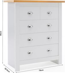 KOSY KOALA 5-Drawer Dresser with Light Wood Top, White Bedroom Storage Chest, Silver Handles, W79cm - thumbnail 2