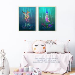 Artery8 Wall Art Print Pack of 2 A4 Cute Kids Bedroom Fairytale Mermaid Sea Princess Wildlife Landscape Living Room s Set - thumbnail 2