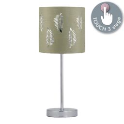 First Choice Lighting Chrome Touch Operated Table Lamp with Sage Green Fern Shade in Silver - thumbnail 2