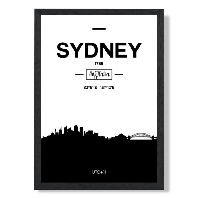 ARTZE Sydney Black & White City Skyline Framed Print SIZE: A3 with Black Frame - Size: A4 - image 1