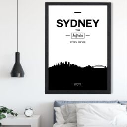 ARTZE Sydney Black & White City Skyline Framed Print SIZE: A3 with Black Frame - Size: A4 - thumbnail 2