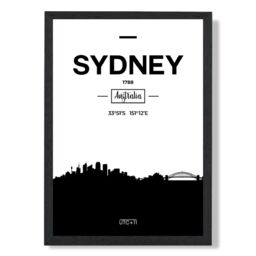 ARTZE Sydney Black & White City Skyline Framed Print SIZE: A3 with Black Frame - Size: A4 - thumbnail 1