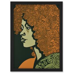 Artery8 Woman Portrait Illustration with Pattern Afro Hair Artwork Framed Wall Art Print A4 in Black - thumbnail 1